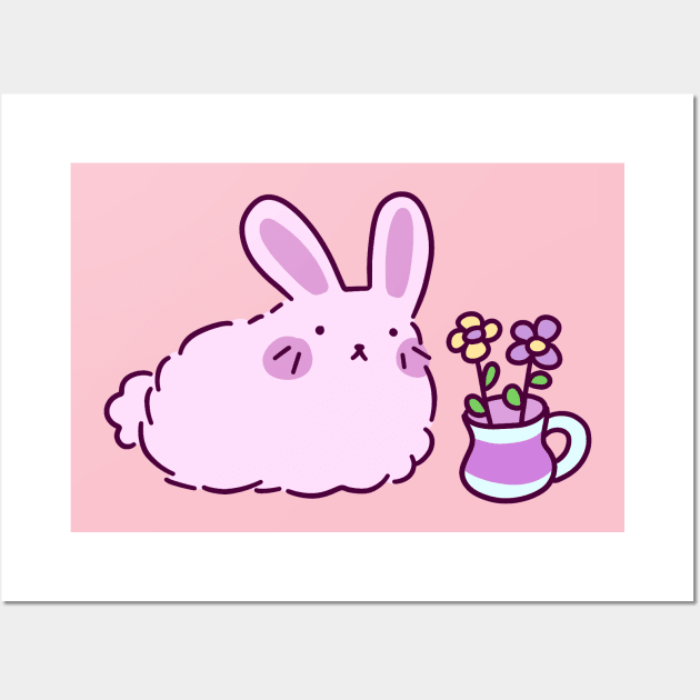 Pink Bunny with Flower Vase Wall Art by saradaboru